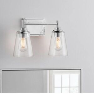 New Hampton Bay Wakefield Two-Light Clear Glass Bathroom Vanity Light - Chrome